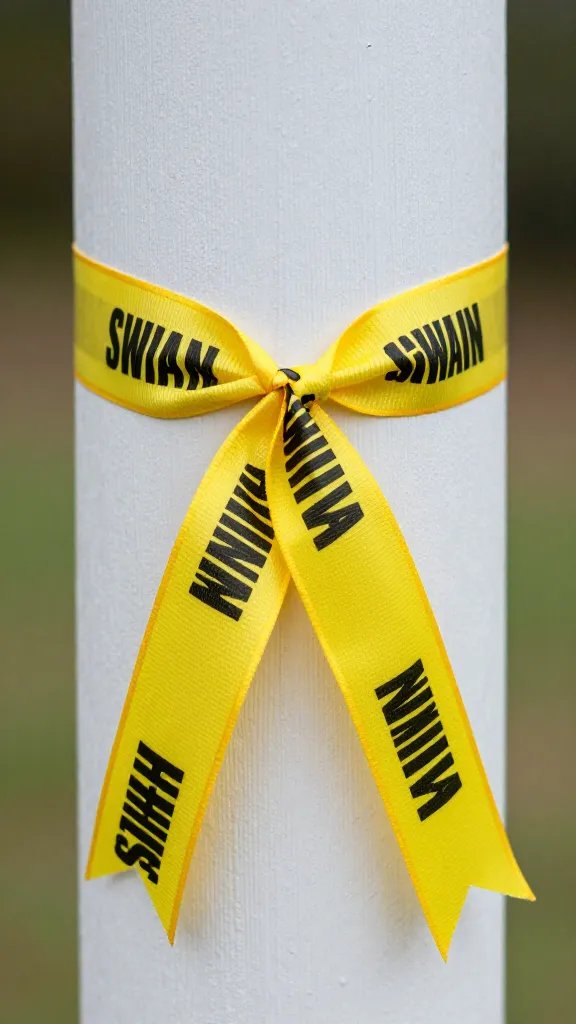 closeup of warning ribbon tied to shelter post