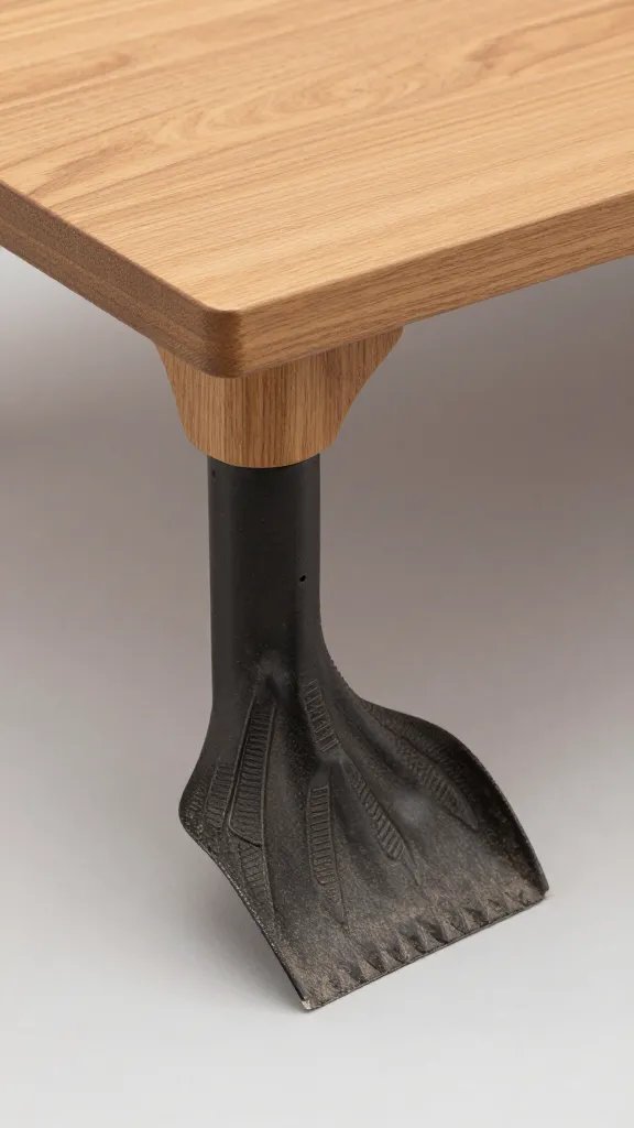 closeup of turf gouge beside dragged table foot