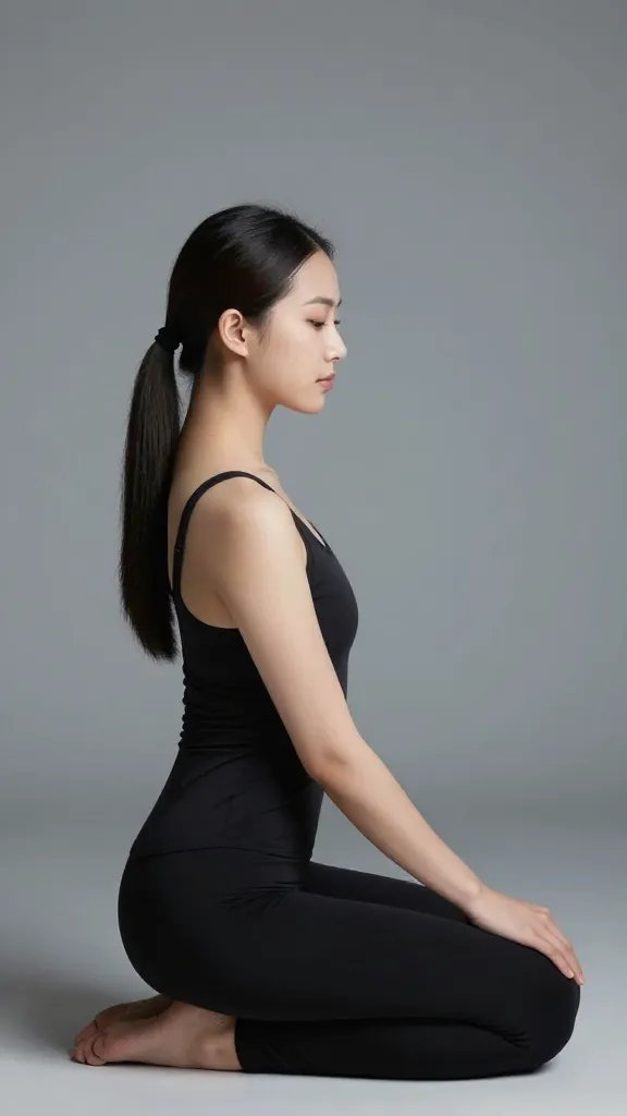 single knee pointed sideways in elegant seated posture
