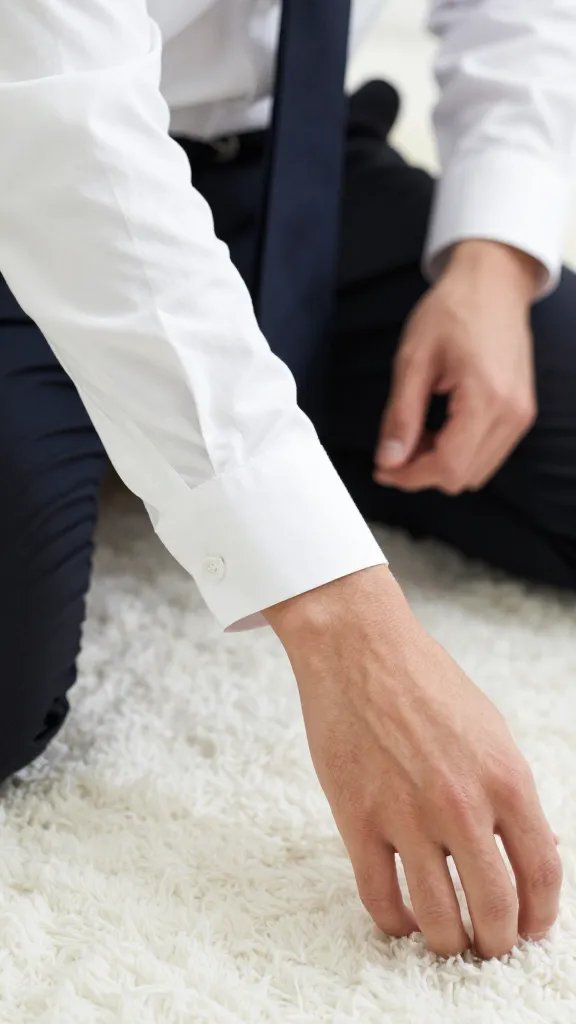 crisp white shirt cuff adjusted while seated on blanket