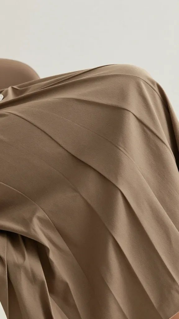 closeup of tucked skirt pleat while seated gracefully