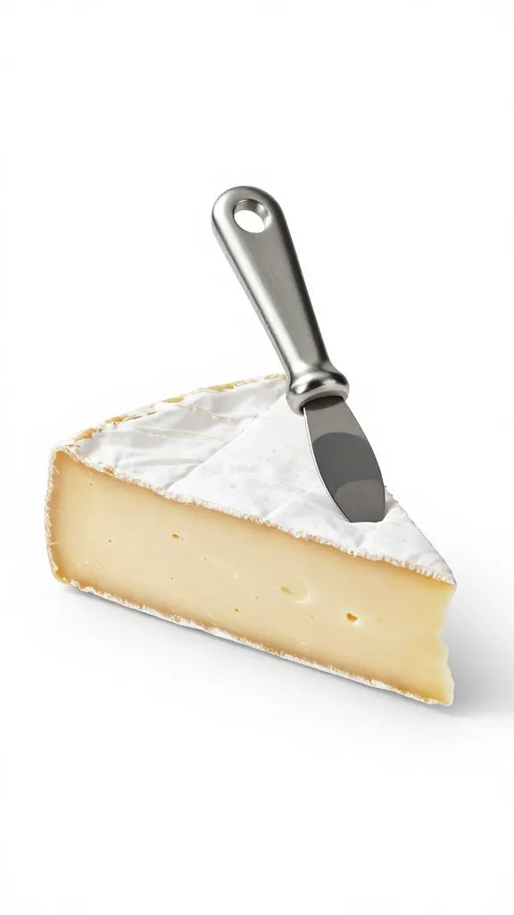 brie wedge with individual cheese knife, studio lighting