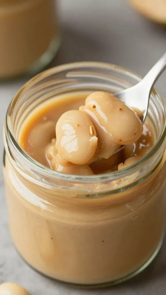 bean dip in small glass jar with lid, closeup