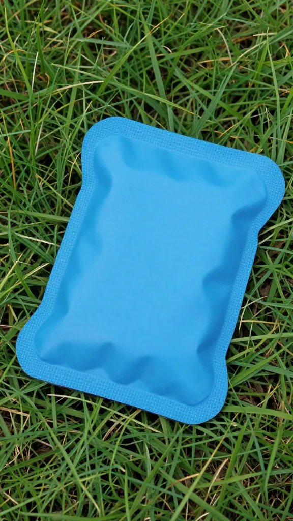 blue instant cold pack on a grassy blanket