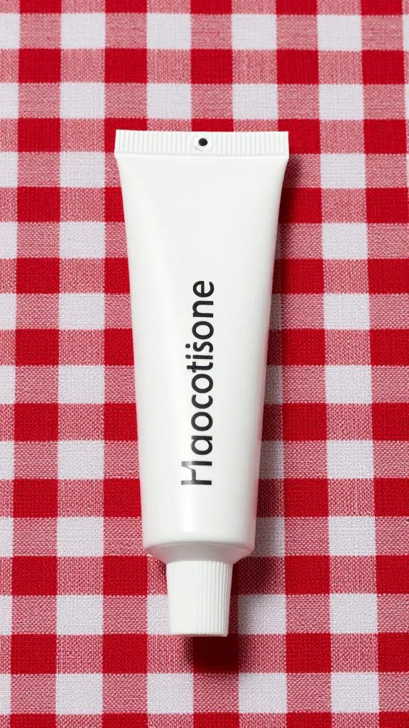 hydrocortisone cream tube on red gingham cloth