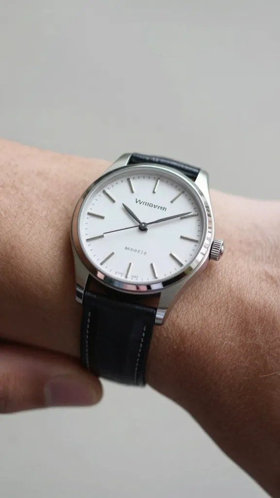 closeup of a wristwatch with subtle handshake-ready wrist angle