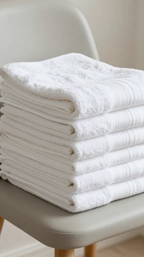 neatly folded guest towel stack on chair, closeup