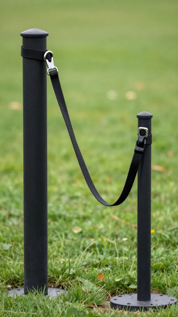 single leash attached to a park-approved tie-out post