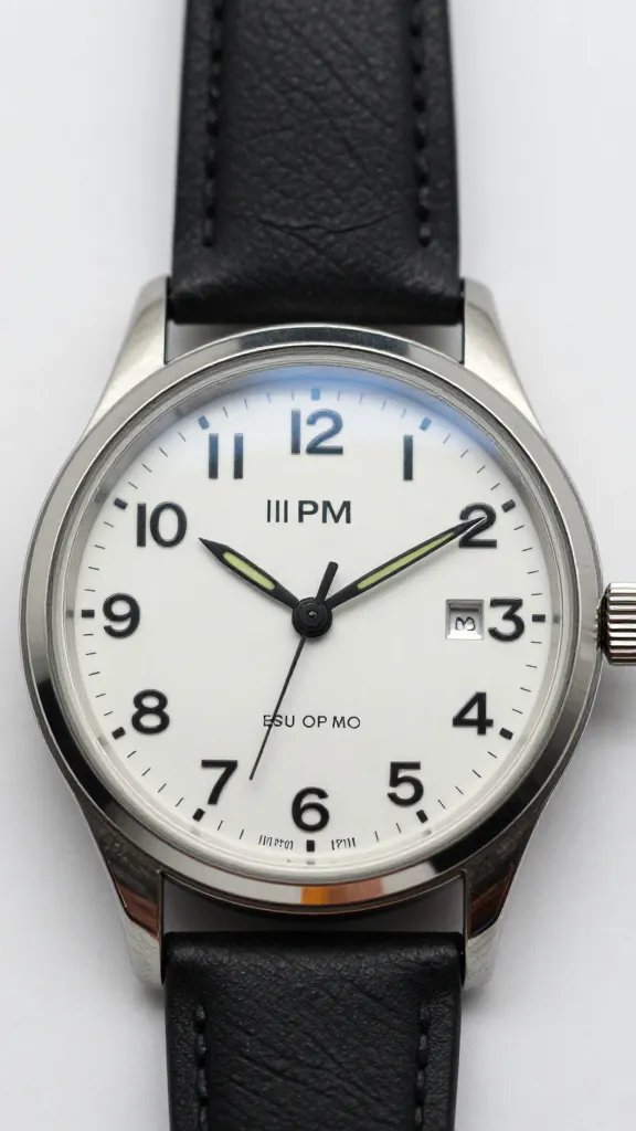 single vintage picnic watch showing 3:55 PM, macro