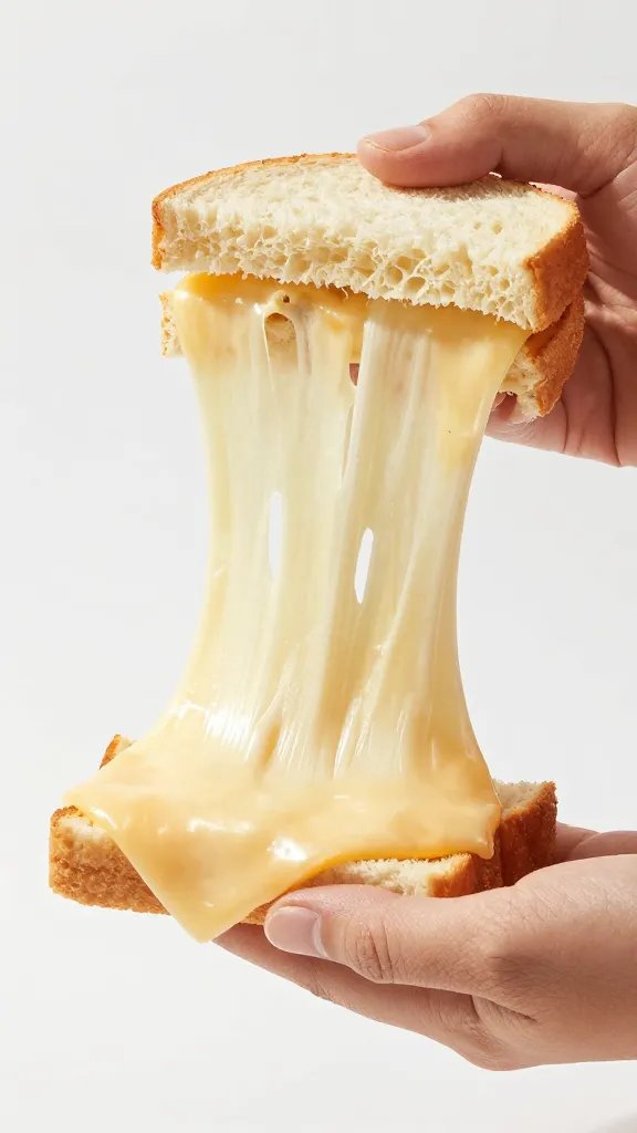 cheese pull from one sandwich, tight crop