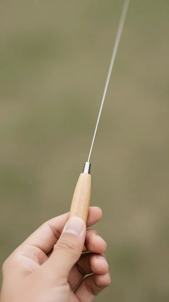kite string handle in one hand, sharp focus