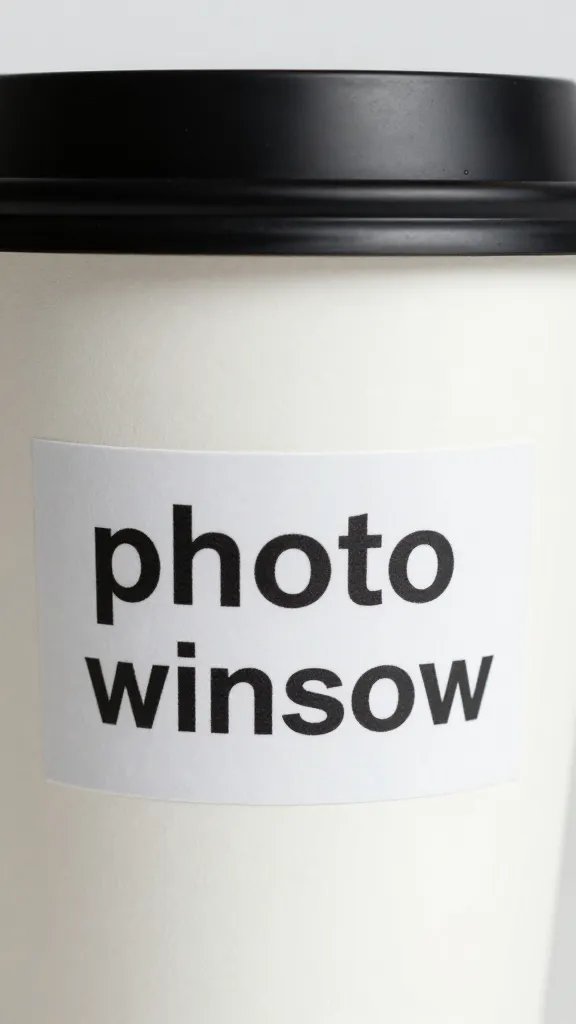 paper cup with “photo window” label, closeup