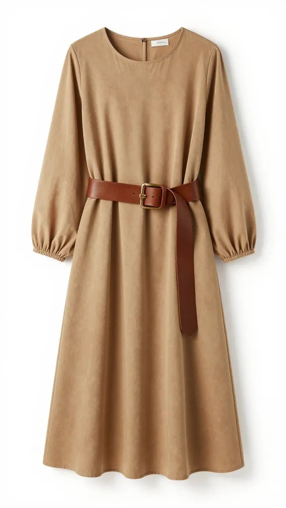 wide leather belt cinching breezy midi dress waist
