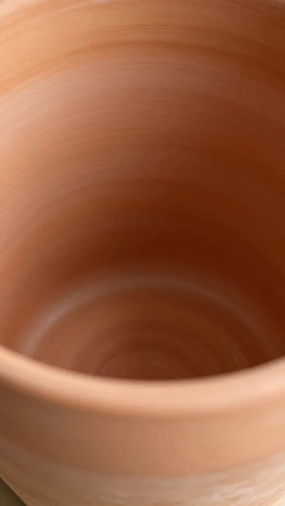 closeup of terracotta pot with visible inner drainage layer