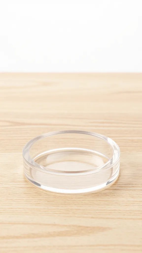 clear acrylic plant riser with drip ring, isolated on wood