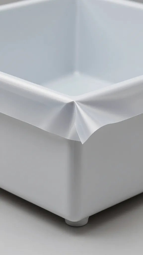 PVC sheet under planter foot, single corner curled slightly