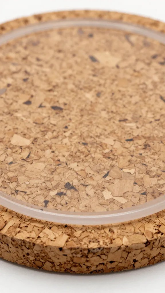 thick cork coaster sealed with polyurethane, glossy finish closeup