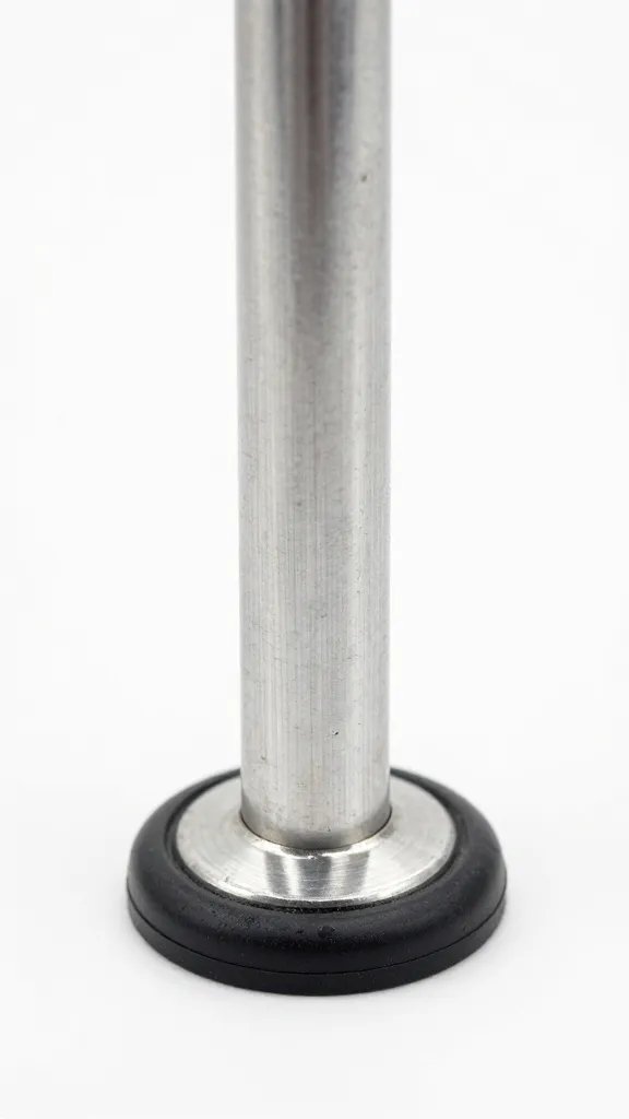 adjustable metal plant stand foot with rubber cap, macro shot