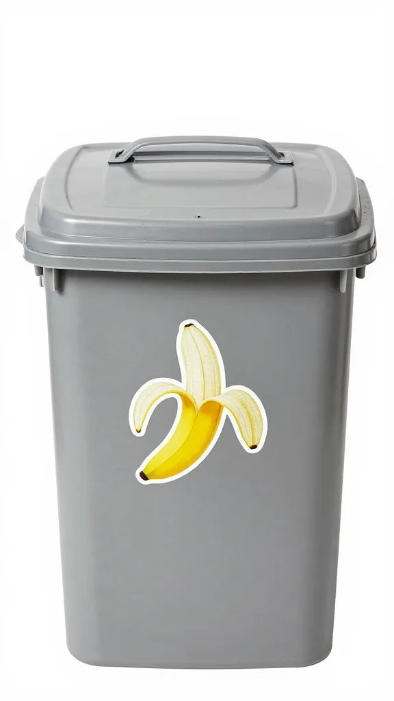 labeled compost bin lid with banana peel sticker