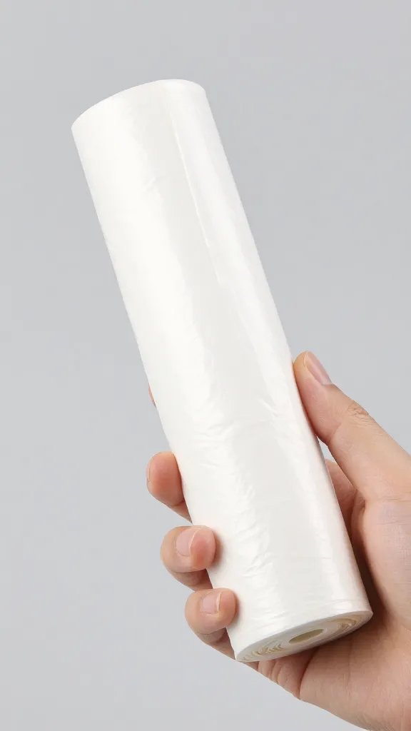 handheld roll of biodegradable trash bags, tear line visible