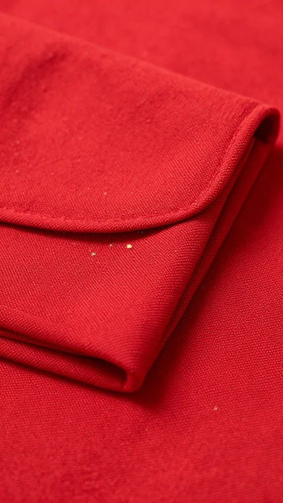 folded red picnic blanket, crumbs brushed off