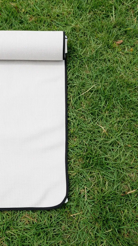 rolled picnic blanket edge marking boundary on grass