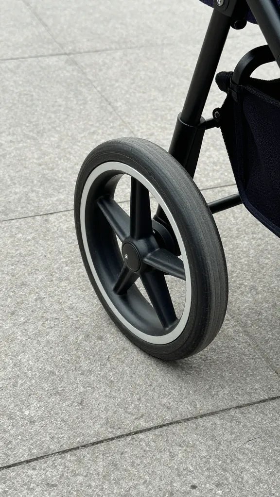 stroller wheel at perimeter line on pathway