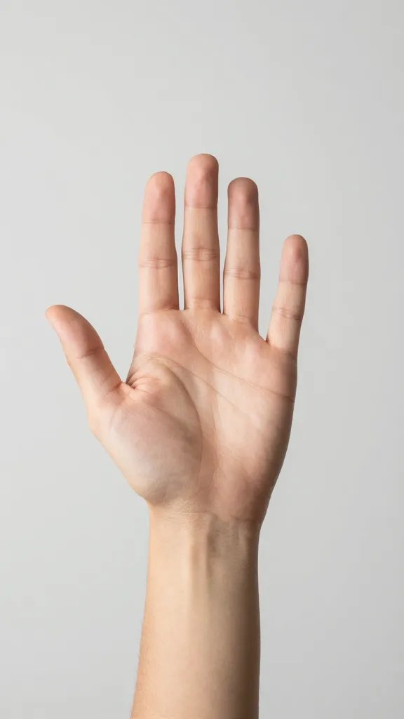 outstretched hand subtly indicating “stop here” gesture