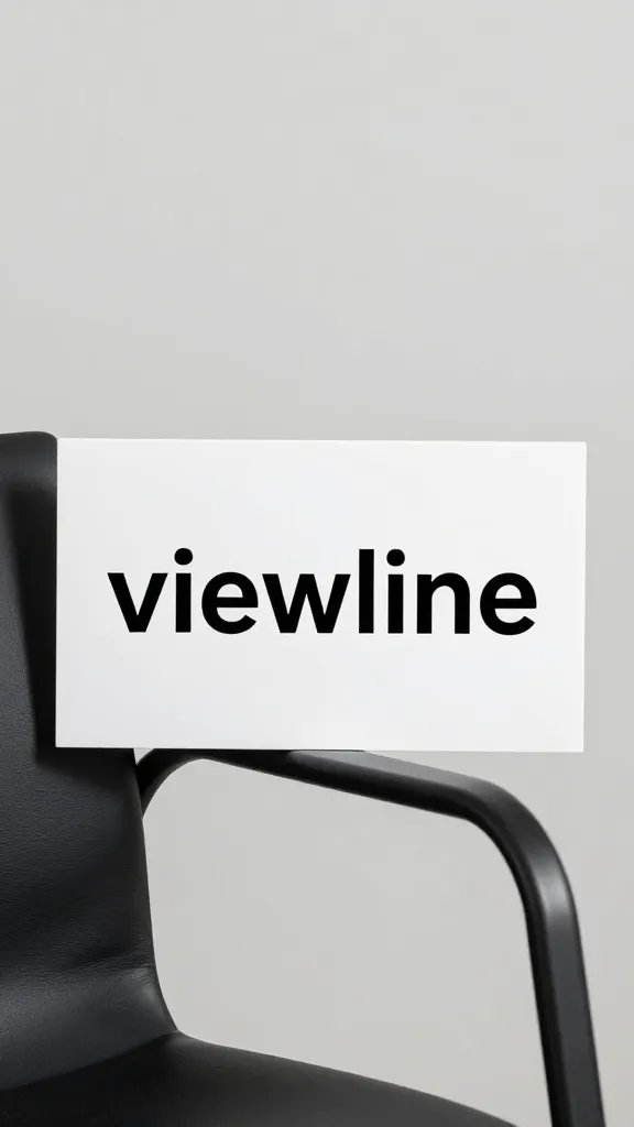 minimalist sign reading “viewline” clipped to chair arm