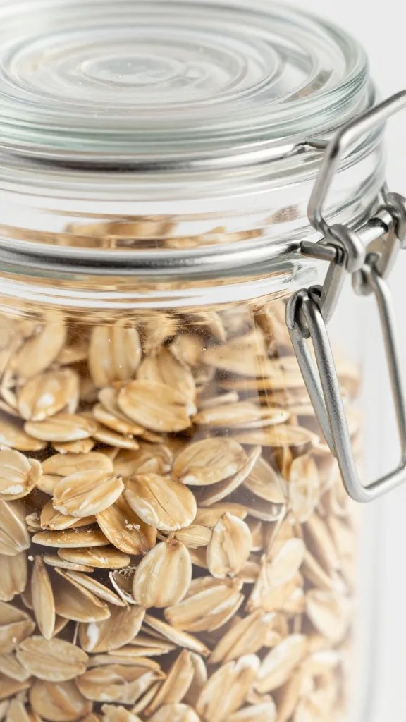 airtight container of oats with snapped latch, closeup