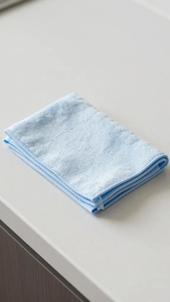 microfiber cloth wiping kitchen counter dry, closeup