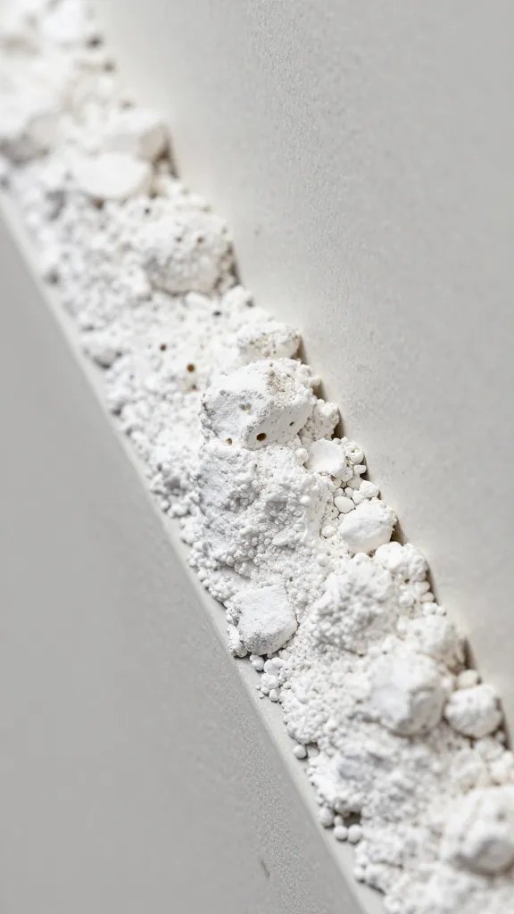 diatomaceous earth line along baseboard, macro shot