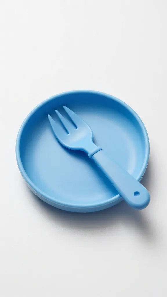 toddler-sized fork resting on small blue plate
