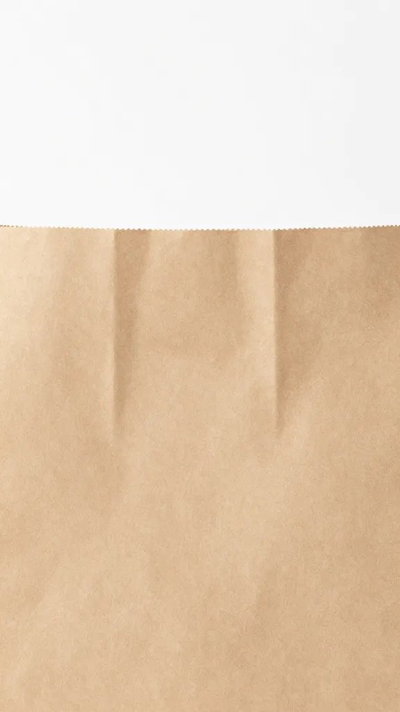minimalist paper bag with folded rim, tabletop closeup