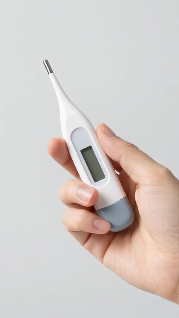 host’s hand holding instant-read meat thermometer