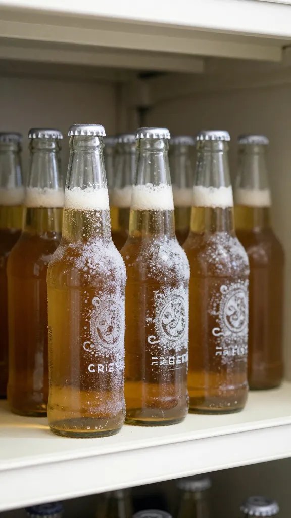 frosty beer bottle set on side shelf