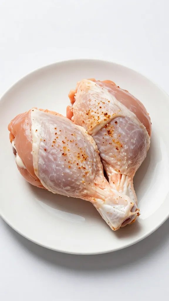 single plate of seasoned raw chicken thighs
