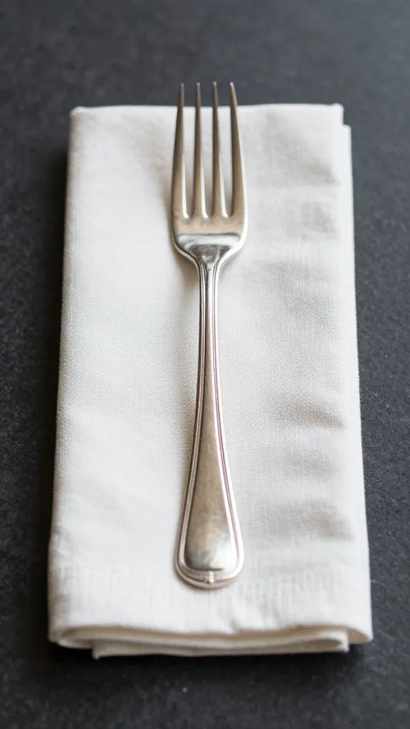 silver serving fork resting on folded napkin