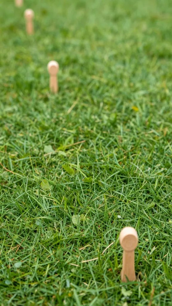 small wooden peg marking picnic boundary in turf