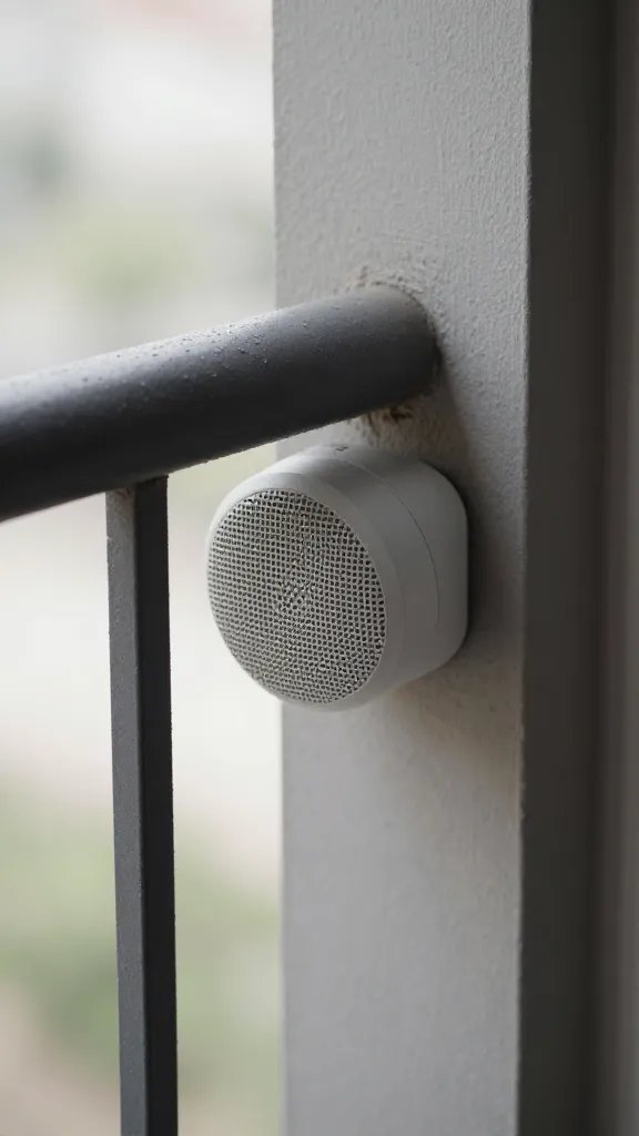 balcony railing with small speaker facing inward