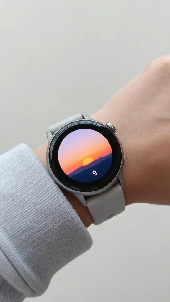 sunrise alarm set on smartwatch, wrist against fleece
