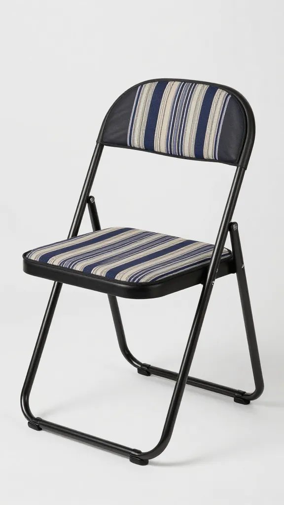 Single folding chair with striped cushion detail