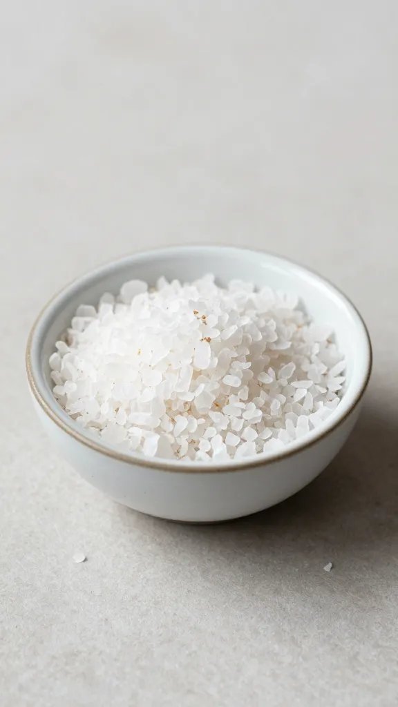 Small enamel bowl of flaky sea salt