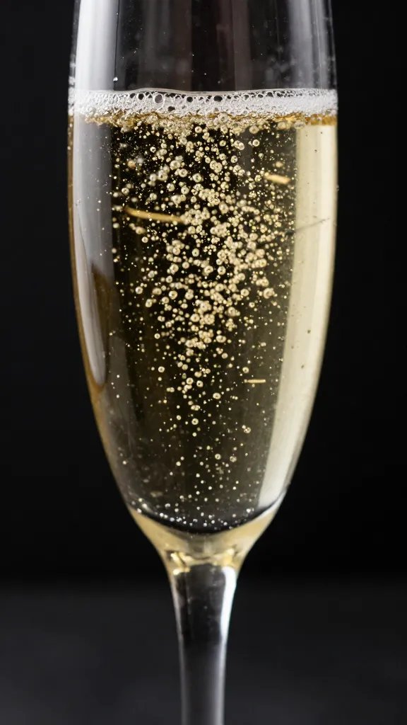crystal champagne flute with fine bubbles, closeup