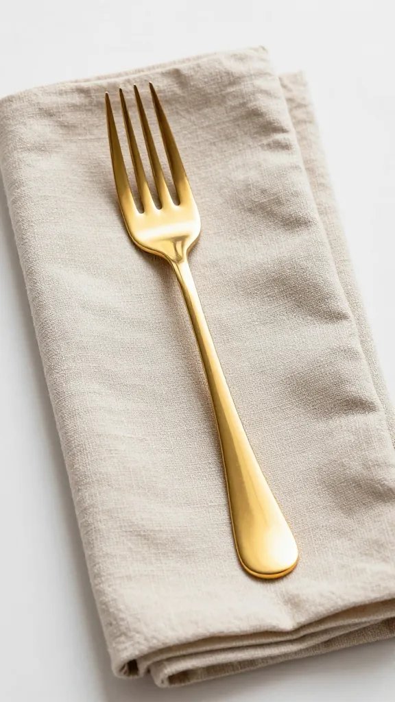 gold-plated dessert fork on folded linen napkin