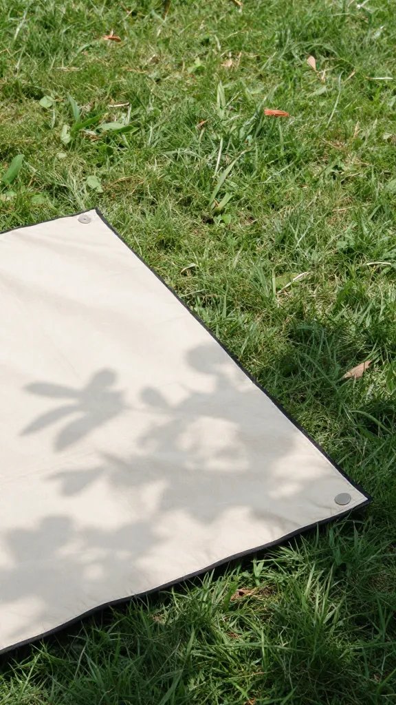 single picnic blanket corner on sun-dappled grass
