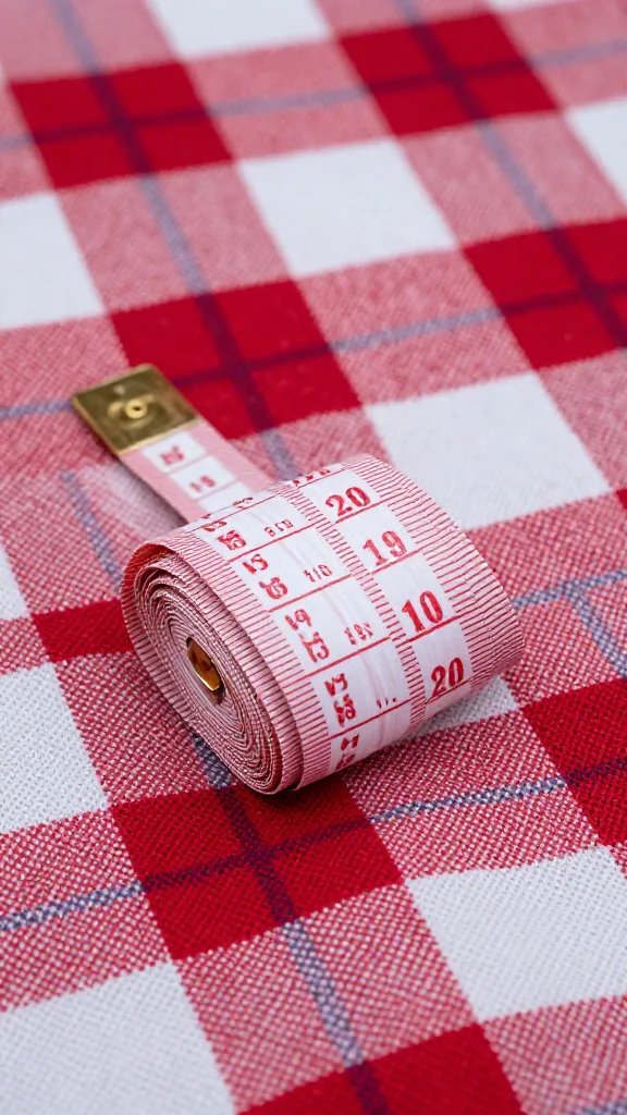 folded measuring tape on plaid picnic blanket
