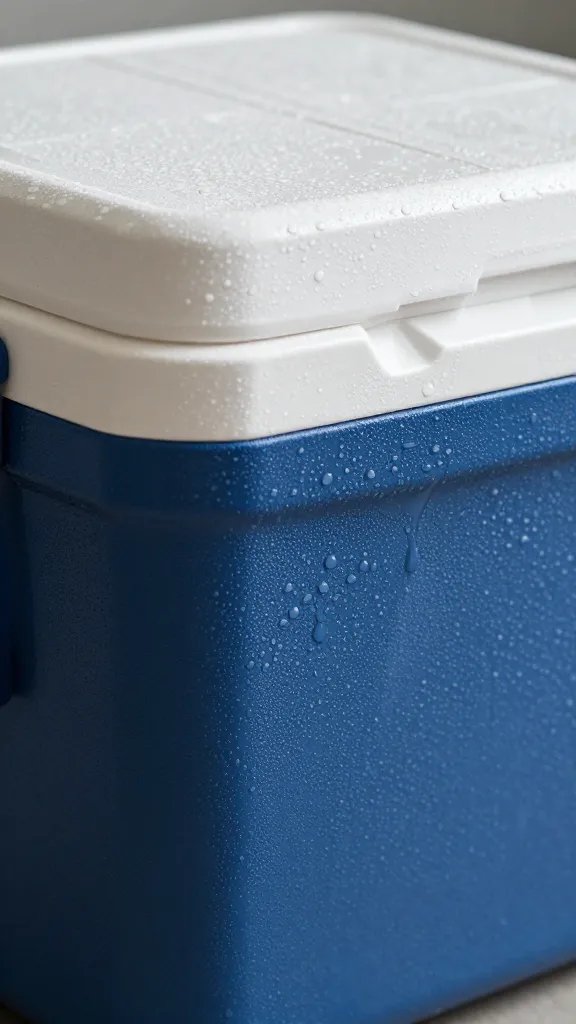 closeup of a lone cooler with condensation
