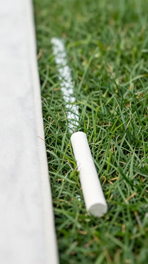 chalk mark line on grass near blanket edge