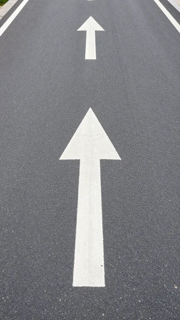 single paved path junction with painted directional arrows